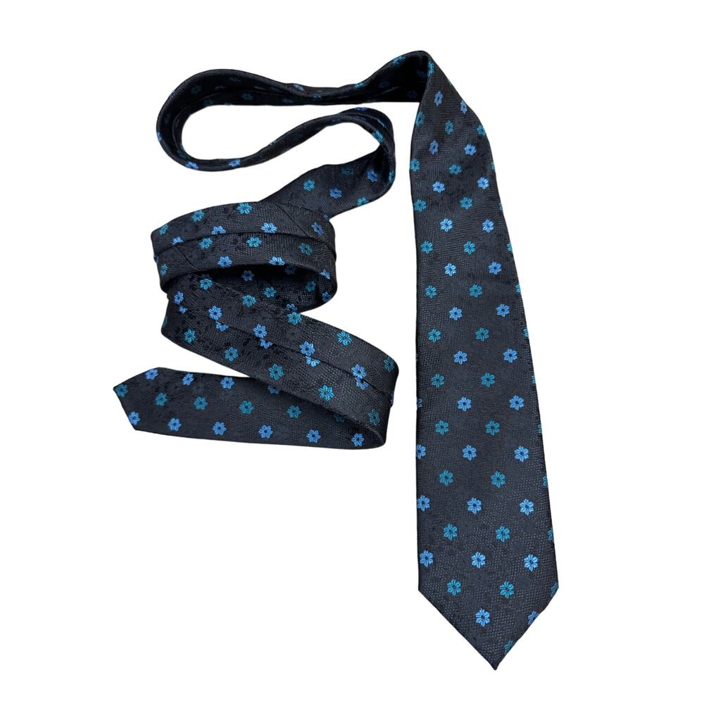 Zenio Men’s Tie Printed Floral Black Blue
